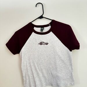 Wild Fable Burgundy and Gray Raglan Tee